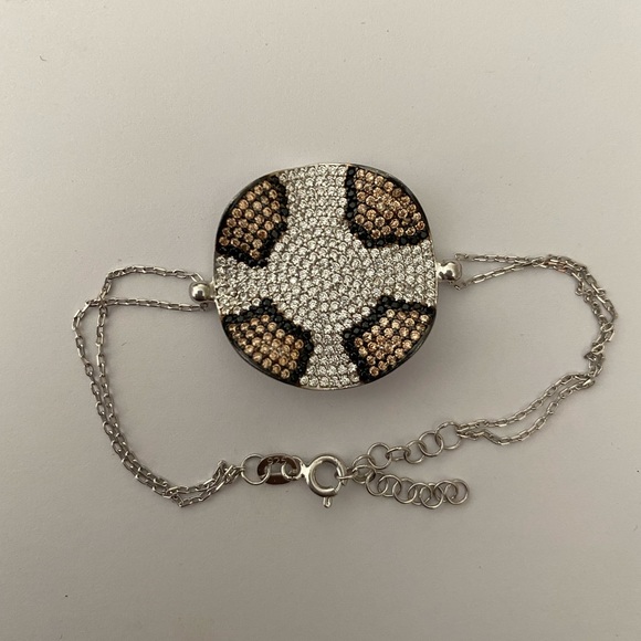 Other - 🐆925 Silver leopard bracelet champagne black tan clear cubic zirconia cz stones